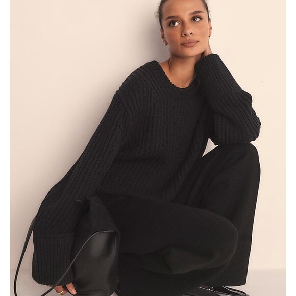 J.Crew Heritage cotton fisherman crewneck sweater - Black - Picture 1 of 3